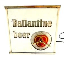 Vintage BALLANTINE BEER Clock with Light 9.75" Tall by Neon Products Inc WORKS!