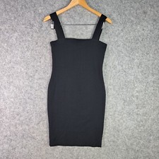Missguided Dress Womens 10 Black Bodycon Raw Edge Ribbed Square Neck Mini NEW