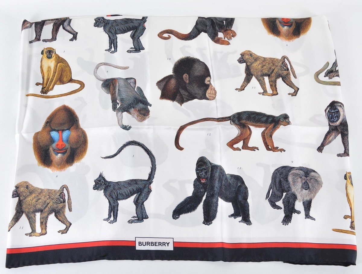 New Burberry $430 Multicolor ILLUSTRATED MONKEY Pattern New Burberry $430 Multicolor ILLUSTRATED MONKEY Pattern