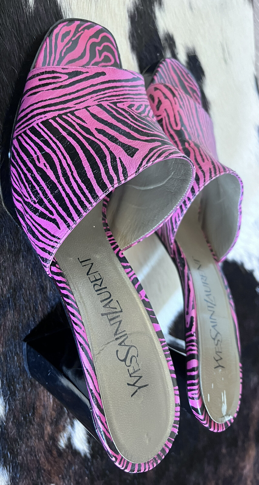 Yves Saint Laurent Taglia 7 Rosa Stampa Animalier ? Tacchi