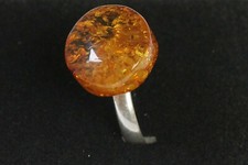 Natural Baltic Amber Ring - Honey Rounded Amber Silvered Plated Ring, Adjustable