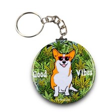 420 Corgi Dog Good Vibes Keychain Handmade Retro Pet Portrait Art Gift Accessory