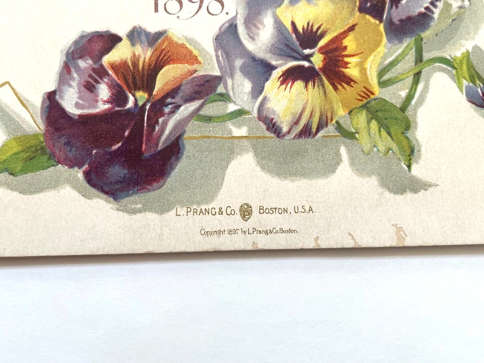 Precioso calendario 1898 titulado "Pensamientos" con pensamientos coloridos de "Prang & Co." * Foto 2 de 4