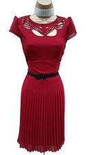 Karen Millen 10 UK Red Pleated Skater Tea Dress Christmas Party Races NO BELT