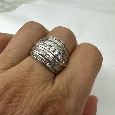 925 Sterling Silber Zargenfassung fünfreihiger Bandring Kristall? Größe 8