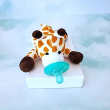 New Baby Plush Giraffe Pacifier Holder with Binky Attached Baby Shower Gift 