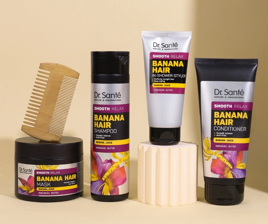 Xampu/bálsamo/máscara de suco de banana e manteiga de murumuru Dr. Sante alisamento cabelo banana - Imagem 2 de 3
