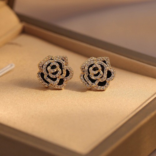 Charm Rose Flower Stud Earrings Jewelry 18K Gold Plated S925 Needle Jewelry - Picture 8 of 9