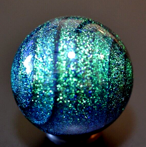 JAMES ALLOWAY GLASS MARBLE/1.322"-EMERALD DICHROIC GREEN STARDUST #469-TURQ.+ - Picture 2 of 11