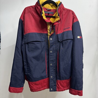 Vintage 90s Tommy Hilfiger mens jacket size XXL Red Blue Winter Coat