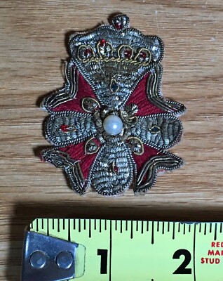 vintage antique victorian gold metallic threaded pearled patch