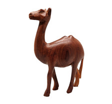 Vintage 60s? Danish Teak? Wood Hand Carved Camel Figurine Dual Wood Tone 6in