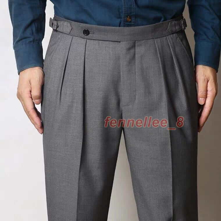 New Men Gurkha British Style High Waist Straight Pants