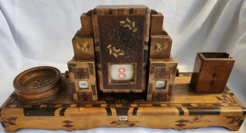 Vintage MCM Wood Calendar Handmade Perpetual Flip Beautiful Inlay 1937-49