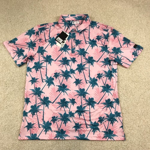 Yatta Golf Mens XL Polo Shirt Tropical Pink Palm Trees