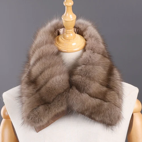 Unisex Genuine Sable/Chinchilla Fur Collar Neck Warmer Scarf Wraps Winter Warm - Picture 6 of 17