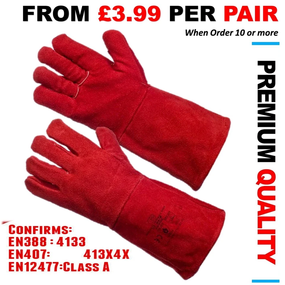Red Leather Safety TIG Gauntlet For Wood Log Burner Gloves Fire Pit Gloves XL