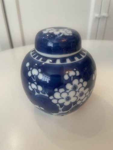 Piccolo vaso cinese zenzero blu vaso ceramica chinoiserie arredamento vintage - Foto 5 di 6