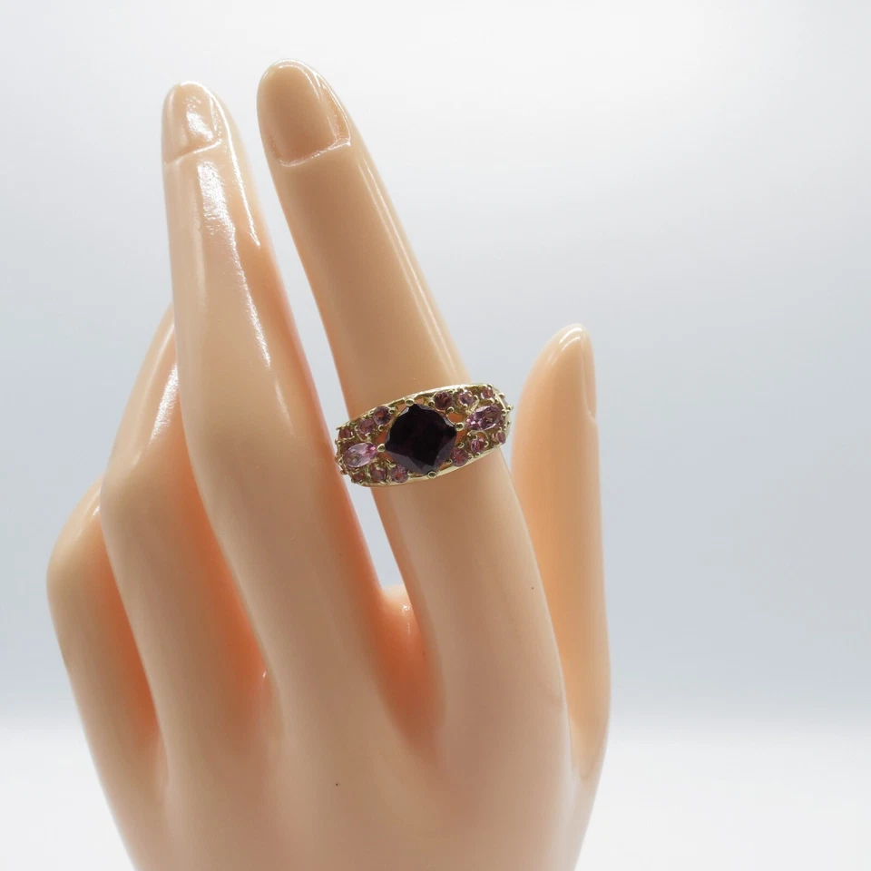 Anillo Granate Umbalita Oro 10K STS Talla 6 Con Turmalina Rosa Envolvente 3.74g Foto 2 de 4