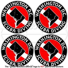 DISTRICT of COLUMBIA SCUBA DIVING Flag-Washington DC Map USA C Stickers 50mm x4