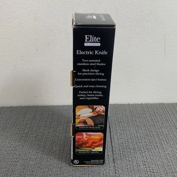 Cuchillo Eléctrico Elite by Maxi-Matic Platino Dentado Acero Inoxidable EK-570P Nuevo Foto 2 de 4