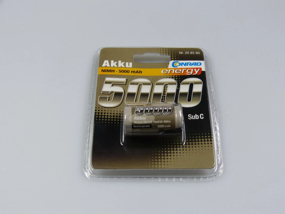 6x Conrad energy Modellbau-Akku-Einzelzelle NiMH Sub-C 1.2 V 5000 mAh Lötfahne! - Bild 1 von 3