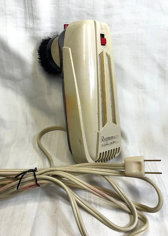 Vintage, Ronson, Caixa de Brilho de Sapato de Madeira Cauda de Pomba, Com Polidor Elétrico, Escovas - Imagem 4 de 4