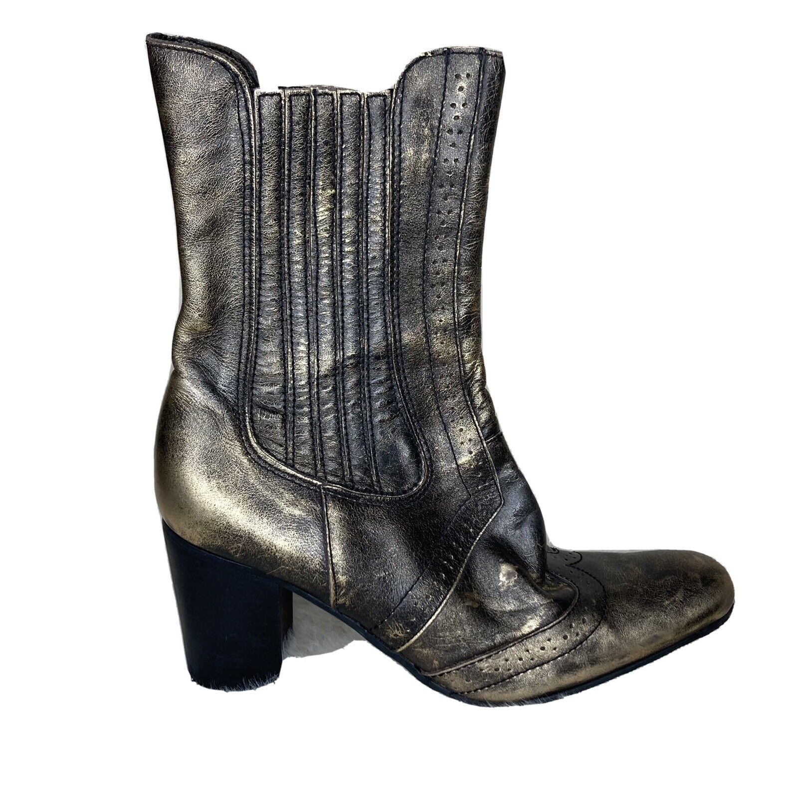 Matisse Addie Antique Leather Chelsea Western Goth Cowgirl Metallic Heeled Boots