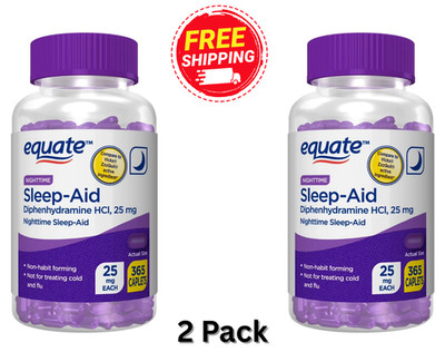 Equate Diphenhydramine HCI Nighttime Sleep-Aid Caplets, 25 mg, 365 Count