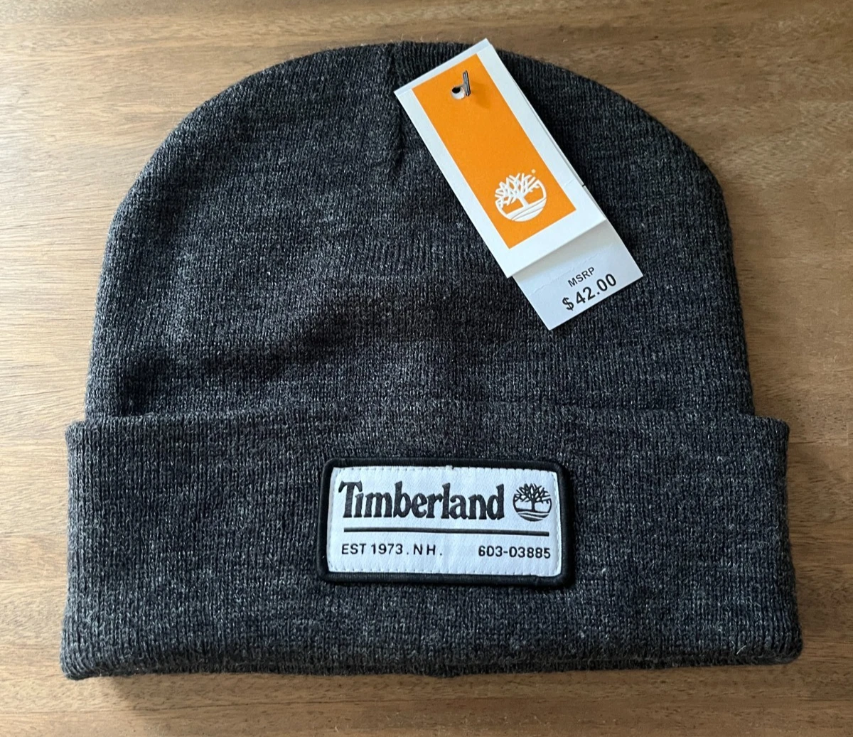 Timberland Charcoal Gray Winter Beanie Cap w/Embroidered Label-NWT
