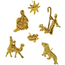 Vintage Christmas Nativity Tie Tack Scatter Pin Set Holy Family Shepherd King