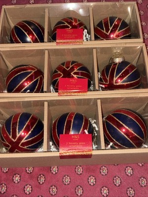Marks & Spencer Home x Target Glass Ornaments UK Flag 3 x Set of 3 NEW