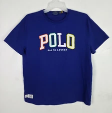 Polo Ralph Lauren T-Shirt Men's Large Blue Graphic Spell Out Logo Urban Outdoor