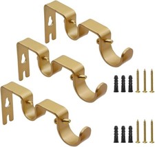 3 Pcs Double Curtain Rod Bracket for Curtain Rods, Heavy Duty Gold Curtain Ro...