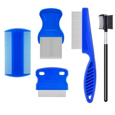 5 Pack Flea Lice Comb,Stainless Steel Dog Cat Grooming Combs With Blue 