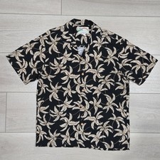 Vintage Paradise Found Shirt Mens Medium Black Hawaiian Aloha Palm Camp Hawaii