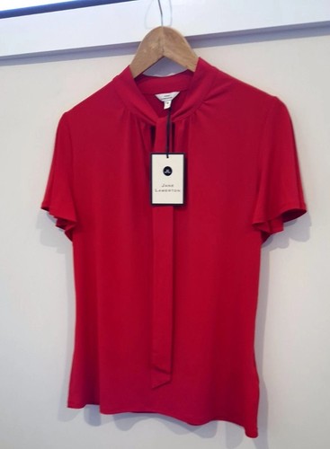 Womens Jane Lamerton Red Tie Neck Cute Bow Top Workwear Corporate Professional - Bild 3 von 4