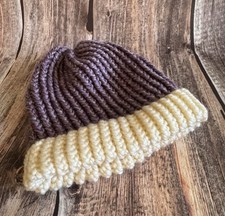 NEW Handmade Cream & Purple Knit Hat Item #PHK7521