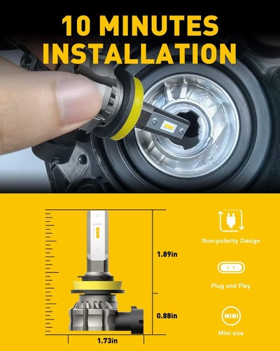 10-Minute Installation H11/H8/H16 LED Fog Lights - 6000L, 3000K Amber Yellow - Picture 7 of 9
