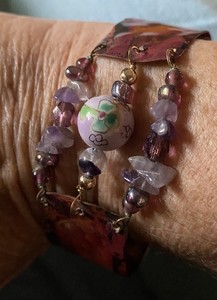 Artisan Handmade Cuff Bracelet Copper / Semi Precious Stones /Painted Bead