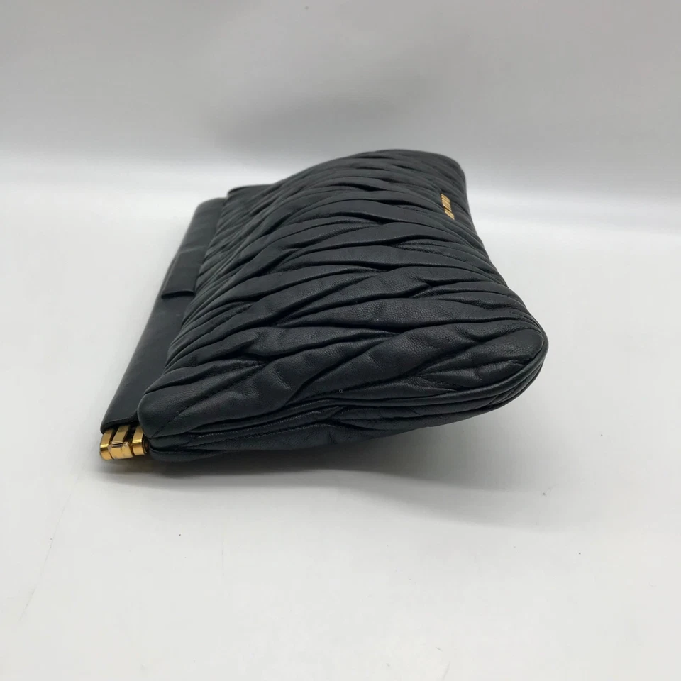 Miu Miu Black Nappa Leather Matelasse Clutch - Image 4 of 4