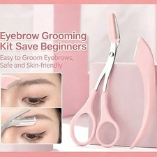 Eyebrow Scissors Grooming Kit Detachable Comb Pink White Rust-Proof
