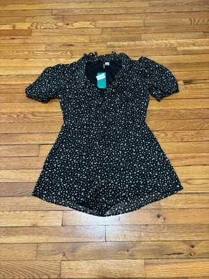 H&M Divided Womens Floral Romper Size Medium Black Floral Button Front NWT $30