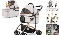 3-in-1 Foldable Pet Stroller for Medium Dogs & Cats up to 50lbs – Detachable 