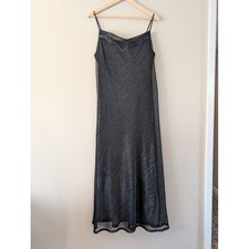 Marina Womens Black Metallic Mesh Cowl Neck Maxi Evening Gown Dress 8 Wedding