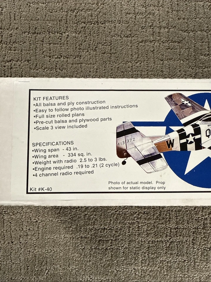House of Balsa P-51D Mustang Kit #40 - RC Warbird - 43" envergadura - Caja abierta Foto 3 de 4