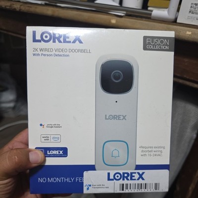 Lorex 2K Wired WiFi Smart Video Doorbell Camera w/No Subscription Fee