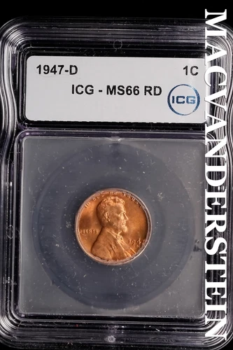 1947-D Lincoln Wheat Cent-ICG MS 66 RD Choice Gem BU No Reserve #SLL863