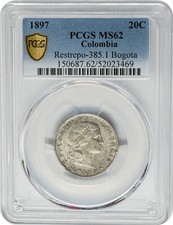 1897 Colombia 20C Restrepo-385.1 Bogota MS62 PCGS Secure 950878-1