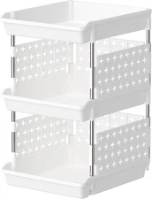Lifewit Plastic Stackable Storage Baskets, 3 Tier Stacking Bins for Closet Wardr